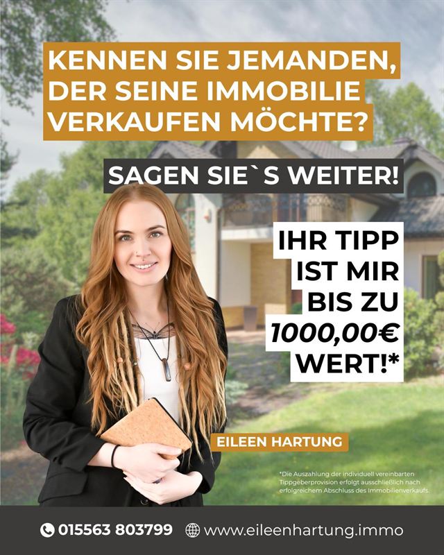 Immobilien-Anzeige: „Kennen Sie jemanden, der seine Immobilie verkaufen möchte? Sagen Sie’s weiter!“