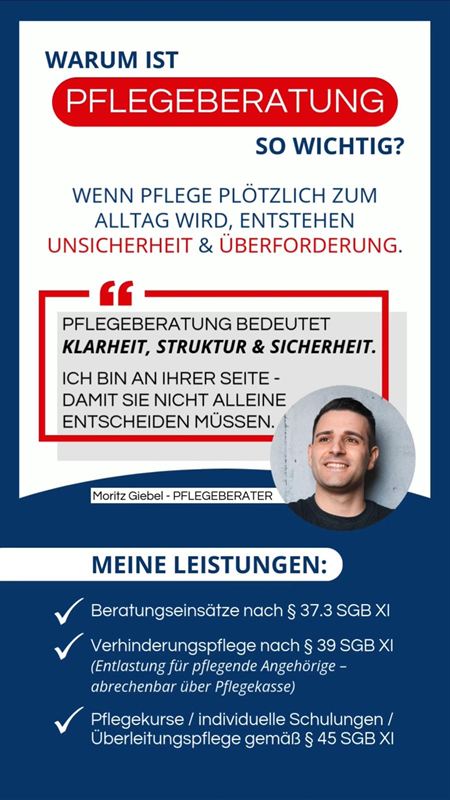 Anzeige für eine Pflegeberatung: „Warum ist Pflegeberatung so wichtig?“ mit Übersicht der Leistungen