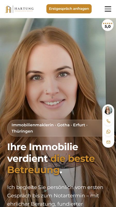 Startseite der Website von Hartung Immobilien & Werte in der Smartphone-Ansicht