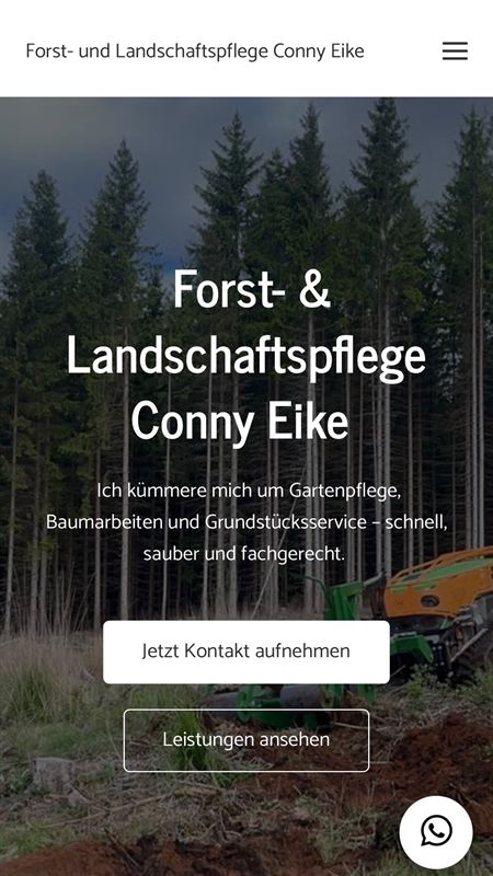 Startseite der Website von Forst- & Landschaftspflege Conny Eike in der Smartphone-Ansicht