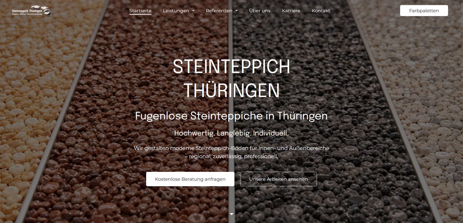 Startseite der Website von Steinteppich Thüringen in der Desktop-Ansicht