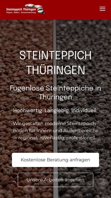 Startseite der Website von Steinteppich Thüringen in der Smartphone-Ansicht
